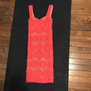 Coral lace bodycon dress